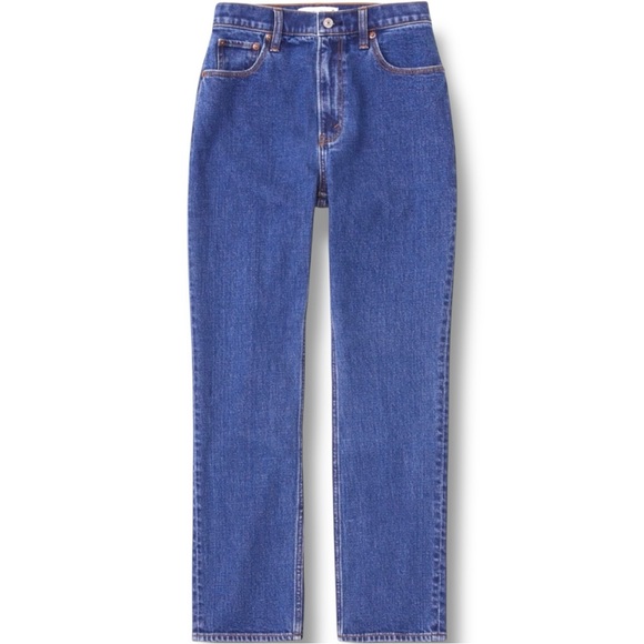 Abercrombie & Fitch Women's Straight Leg High Waist Jeans - Dark Indigo Blue - Picture 6 of 16